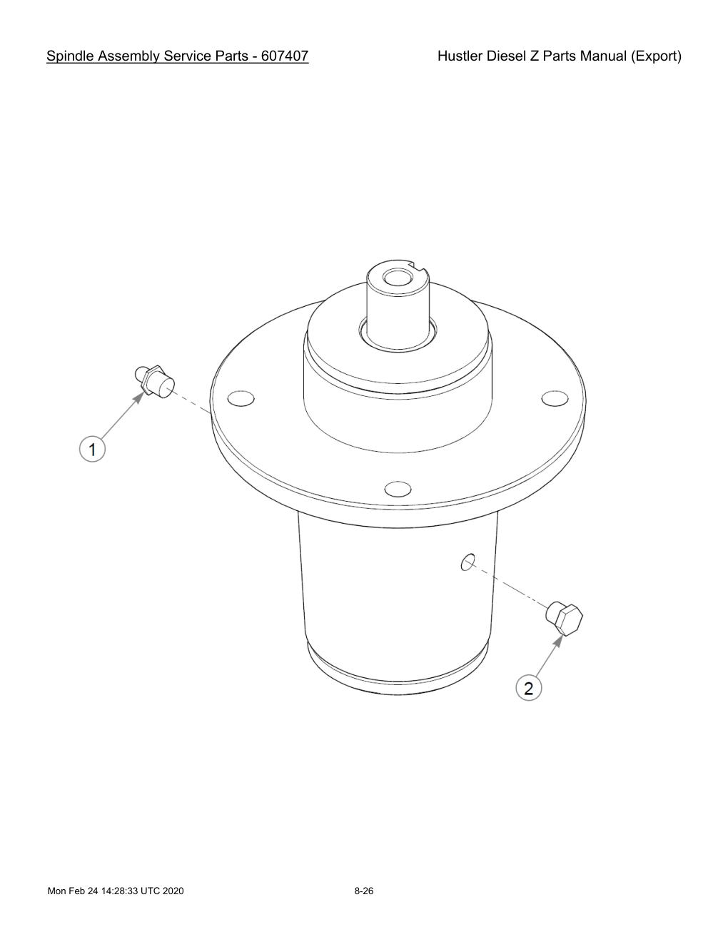 Hustler Diesel Z Parts Manual (Export) - 782078 - Spindle Assembly Service Parts - 607407 diagram
