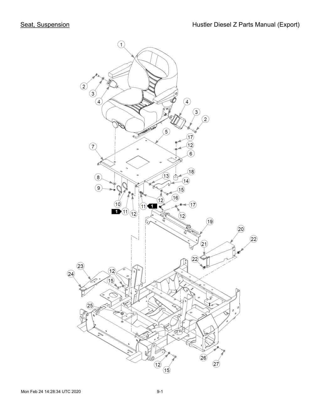 Hustler Diesel Z Parts Manual (Export) - 782078 - Seat, Suspension diagram