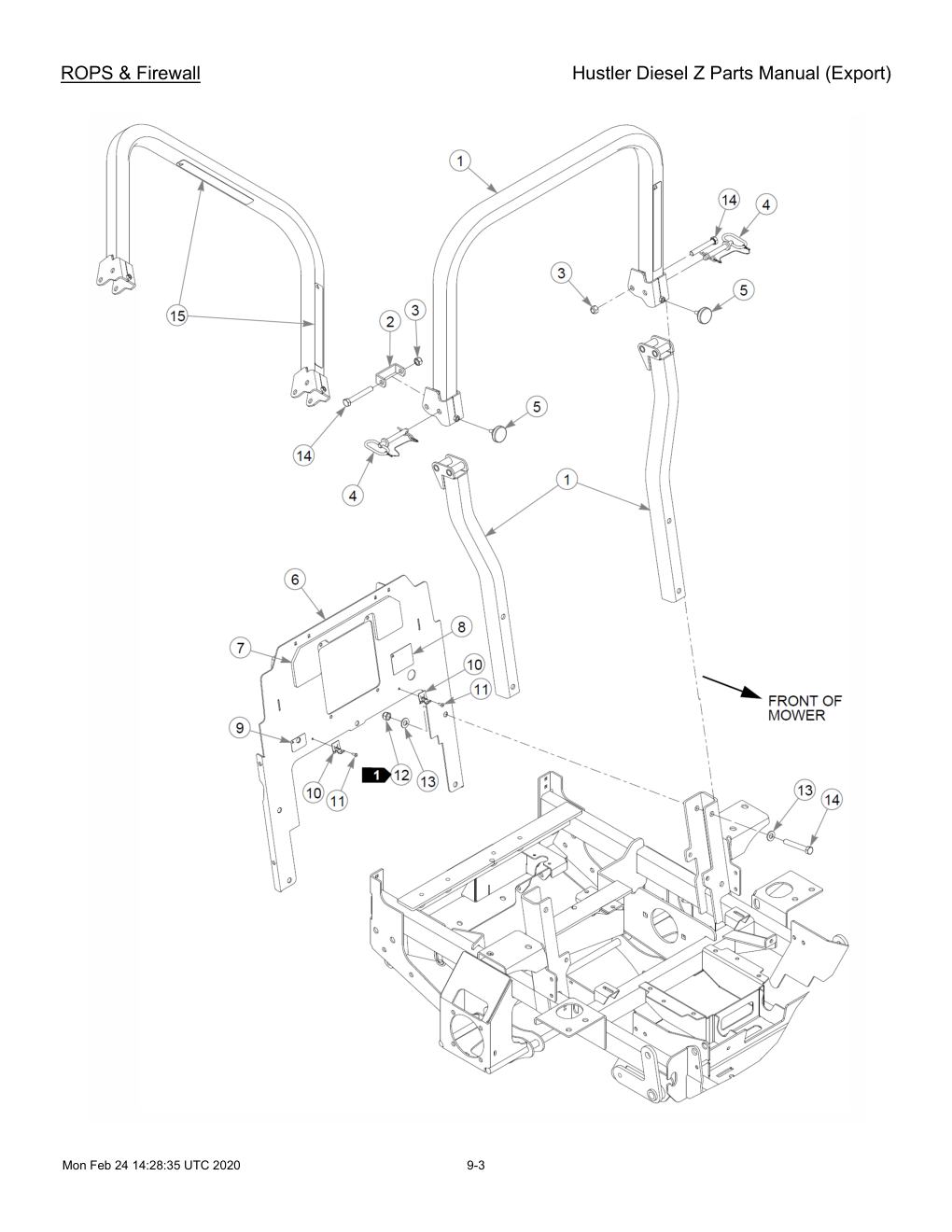 Hustler Diesel Z Parts Manual (Export) - 782078 - ROPS & Firewall diagram