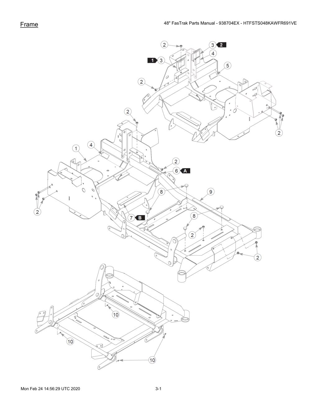 48" FasTrak Parts Manual - 938704EX - HTFSTS048KAWFR691VE - 605234 - Frame diagram