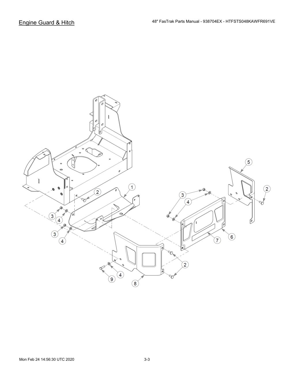48" FasTrak Parts Manual - 938704EX - HTFSTS048KAWFR691VE - 605234 - Engine Guard & Hitch diagram