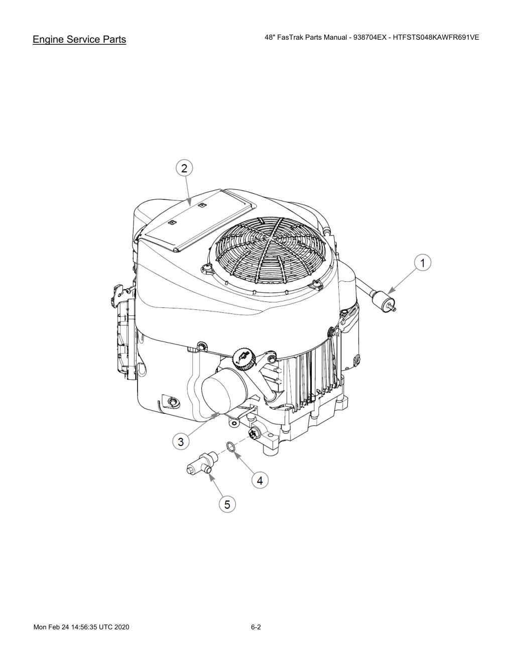 48" FasTrak Parts Manual - 938704EX - HTFSTS048KAWFR691VE - 605234 - Engine Service Parts diagram