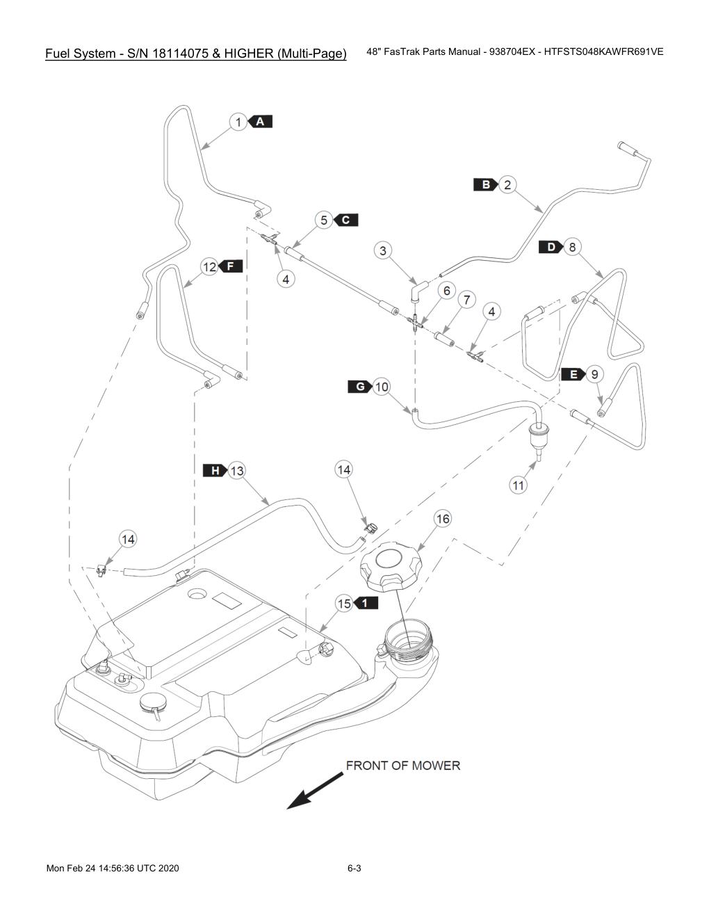 48" FasTrak Parts Manual - 938704EX - HTFSTS048KAWFR691VE - 605234 - Fuel System - S/N 18114075 & HIGHER (Multi-Page) diagram