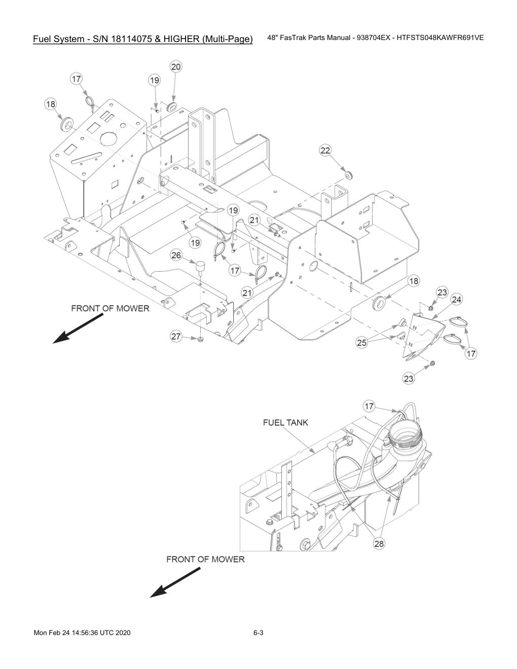 48" FasTrak Parts Manual - 938704EX - HTFSTS048KAWFR691VE - 605234 - Fuel System - S/N 18114075 & HIGHER (Multi-Page) diagram