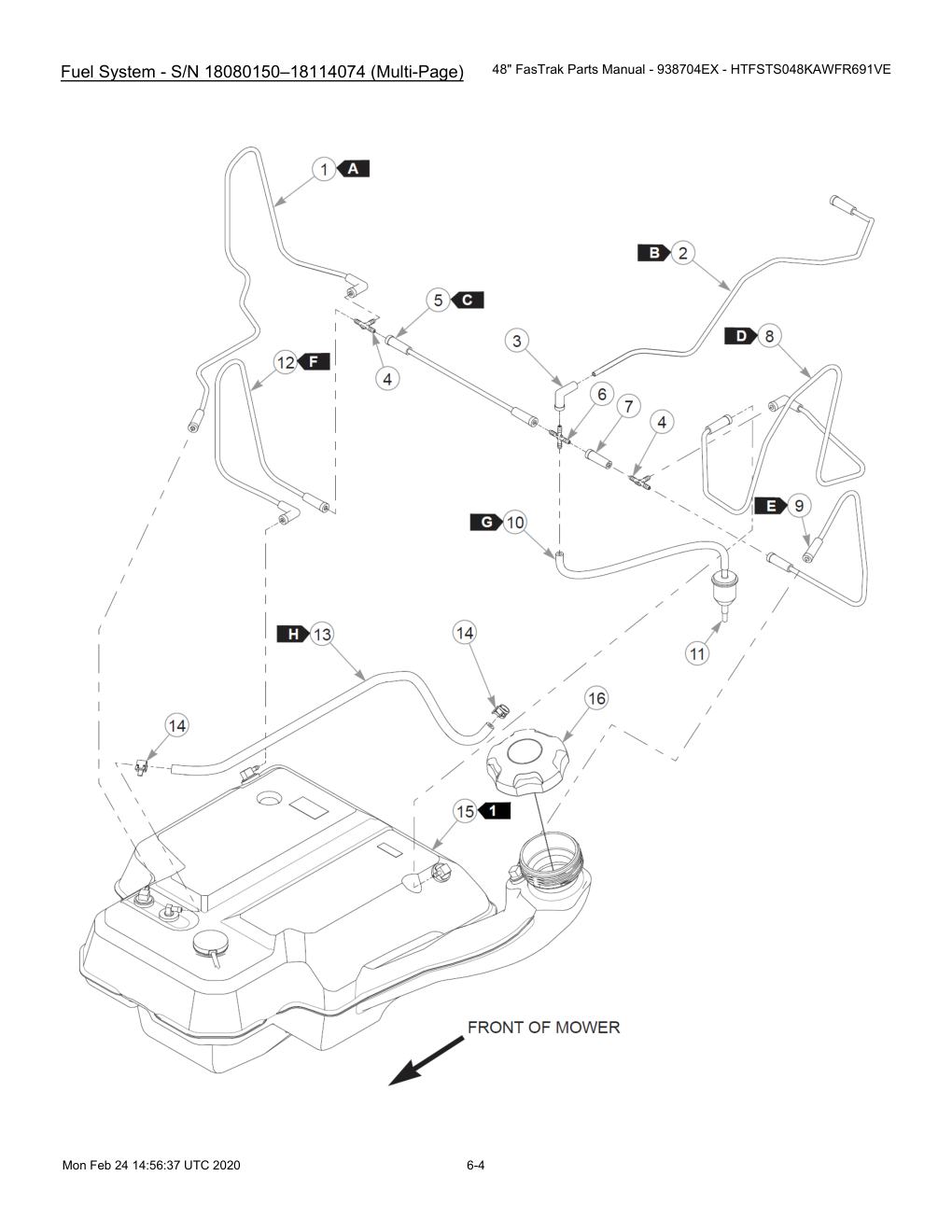 48" FasTrak Parts Manual - 938704EX - HTFSTS048KAWFR691VE - 605234 - Fuel System - S/N 18080150-18114074 (Multi-Page) diagram