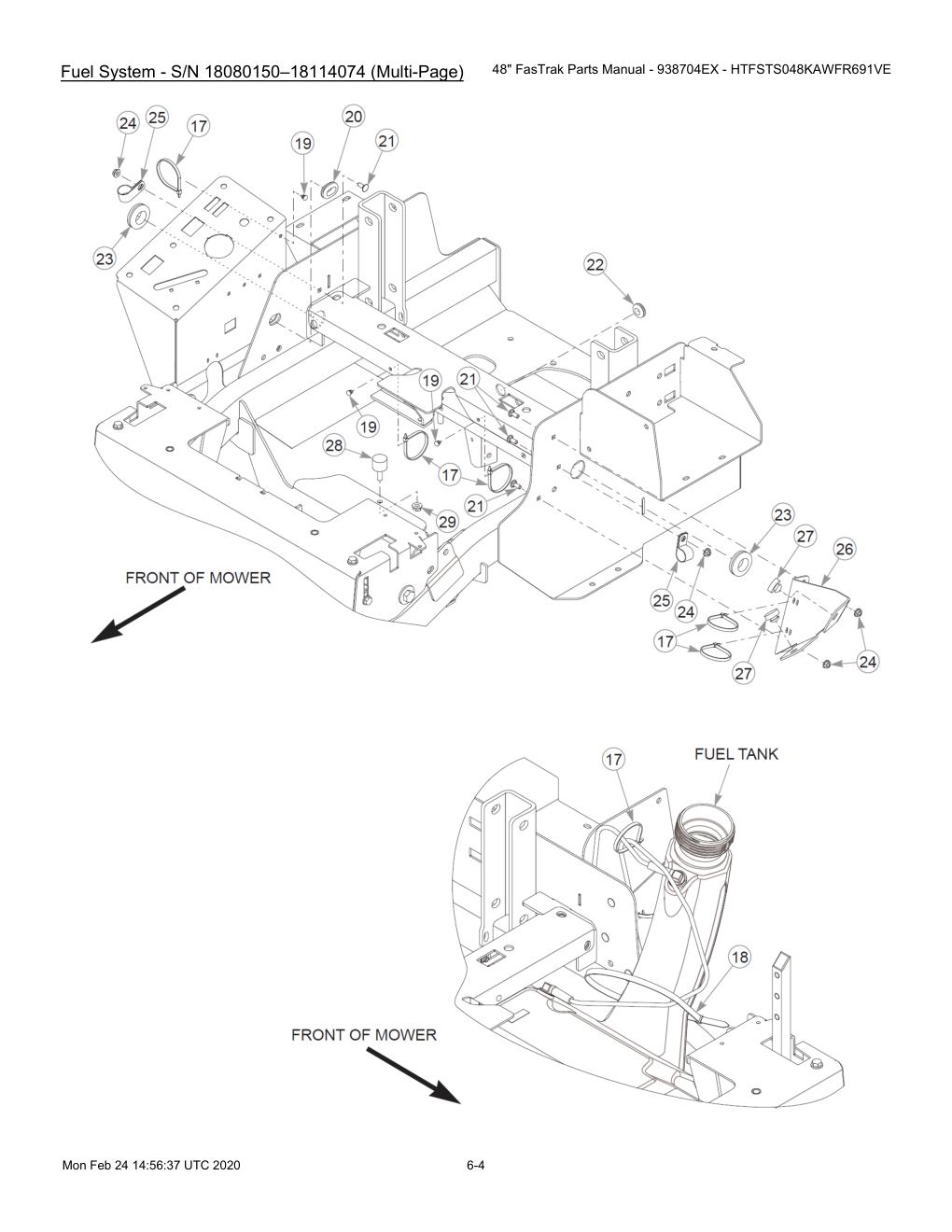 48" FasTrak Parts Manual - 938704EX - HTFSTS048KAWFR691VE - 605234 - Fuel System - S/N 18080150-18114074 (Multi-Page) diagram