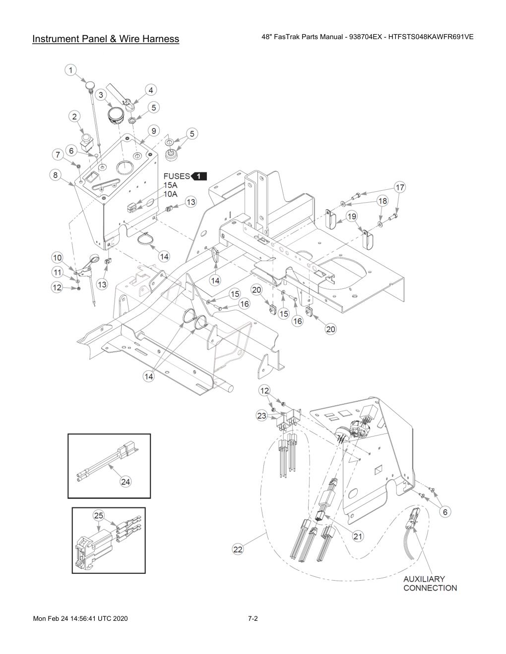 48" FasTrak Parts Manual - 938704EX - HTFSTS048KAWFR691VE - 605234 - Instrument Panel & Wire Harness diagram
