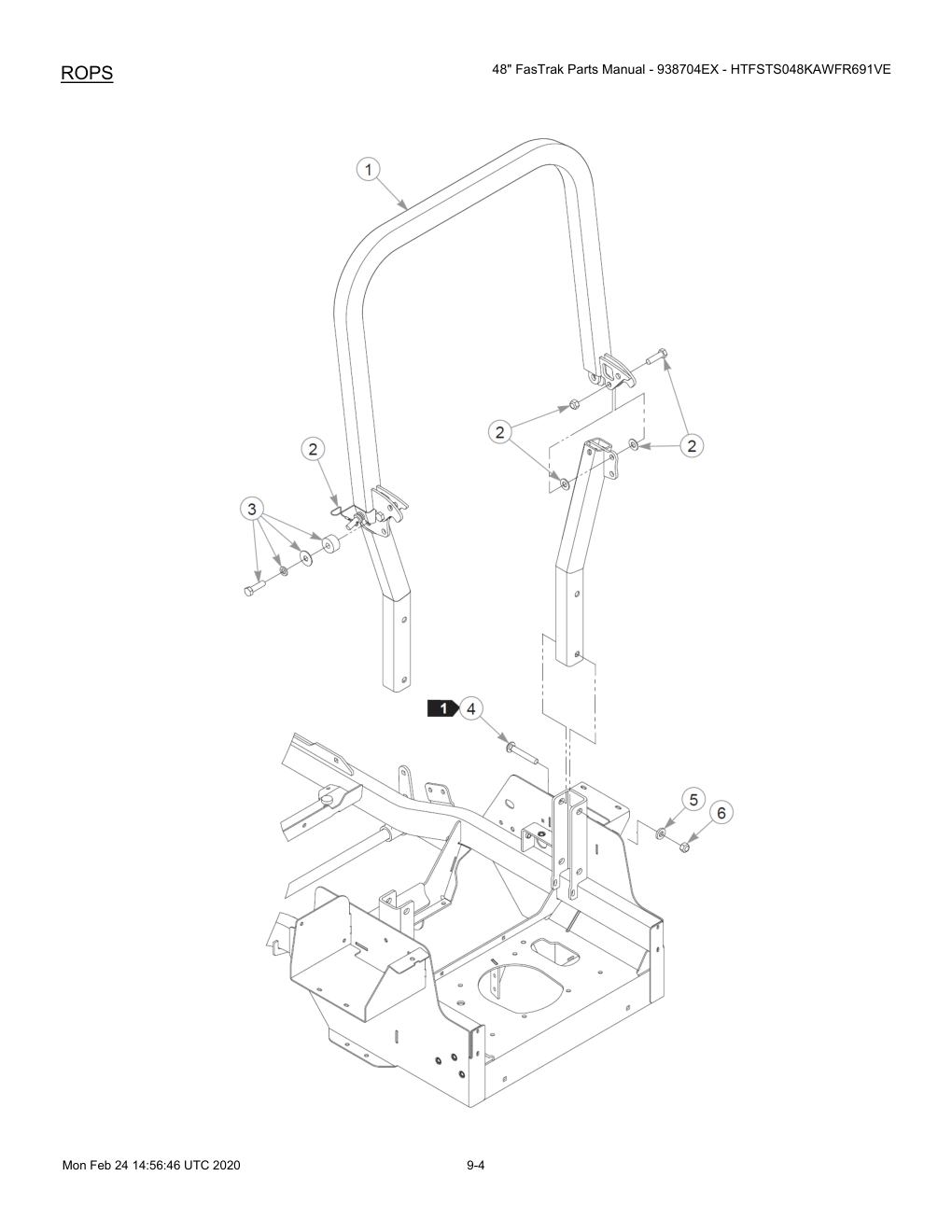 48" FasTrak Parts Manual - 938704EX - HTFSTS048KAWFR691VE - 605234 - ROPS diagram
