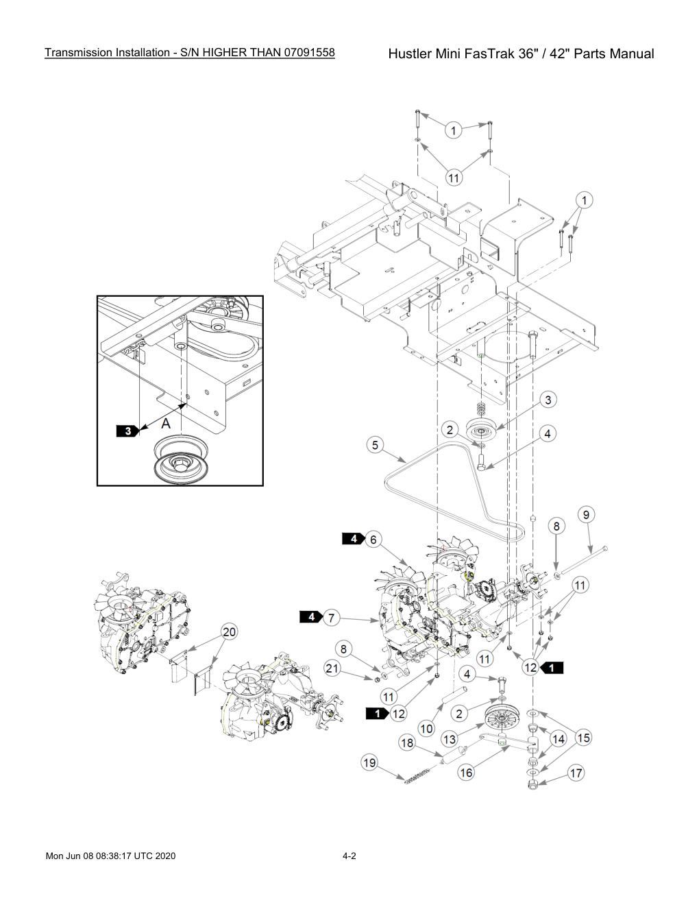 Hustler Mini FasTrak 36" / 42" Parts Manual - 768044 - Transmission Installation - S/N HIGHER THAN 07091558 diagram