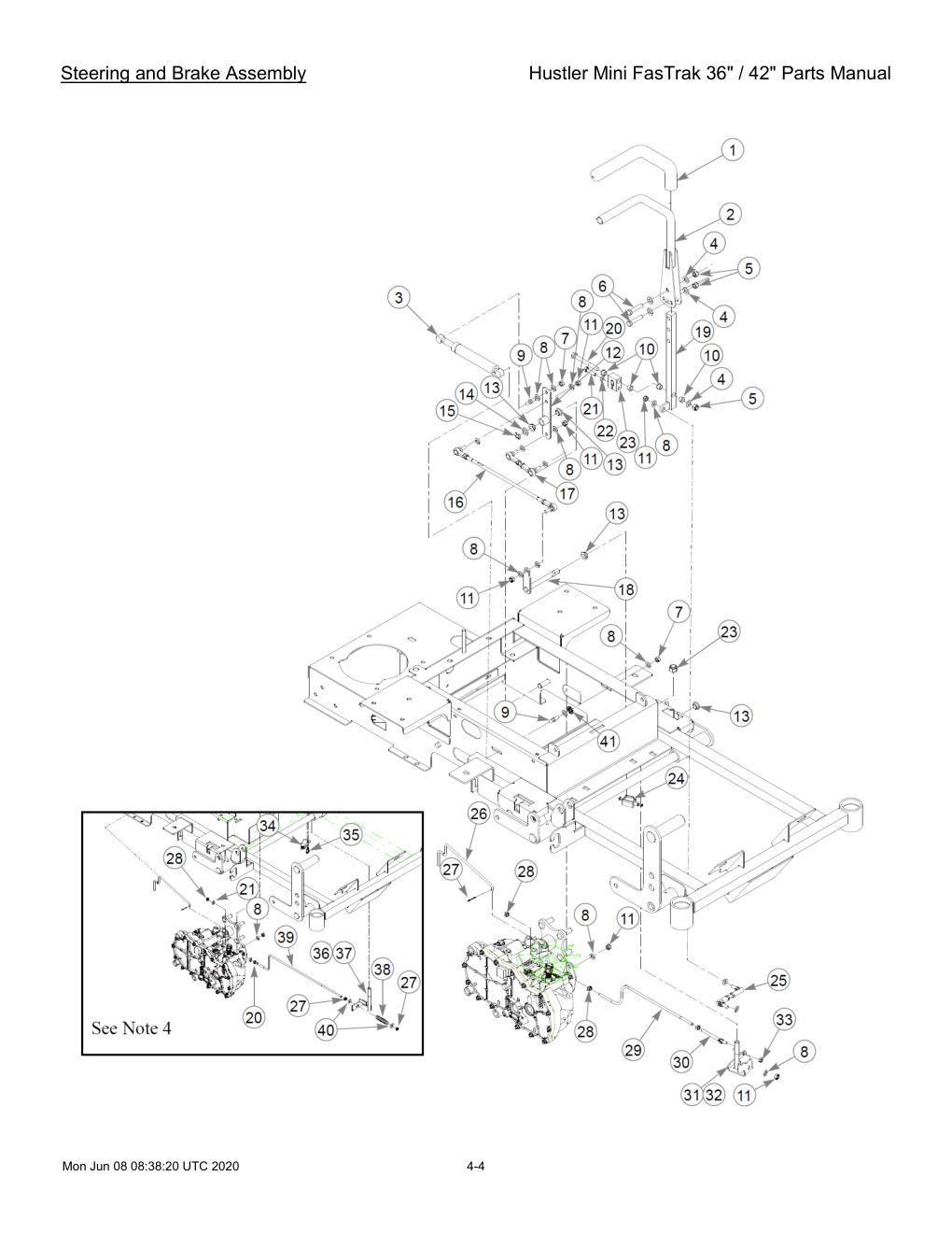 Hustler Mini FasTrak 36" / 42" Parts Manual - 768044 - Steering and Brake Assembly diagram