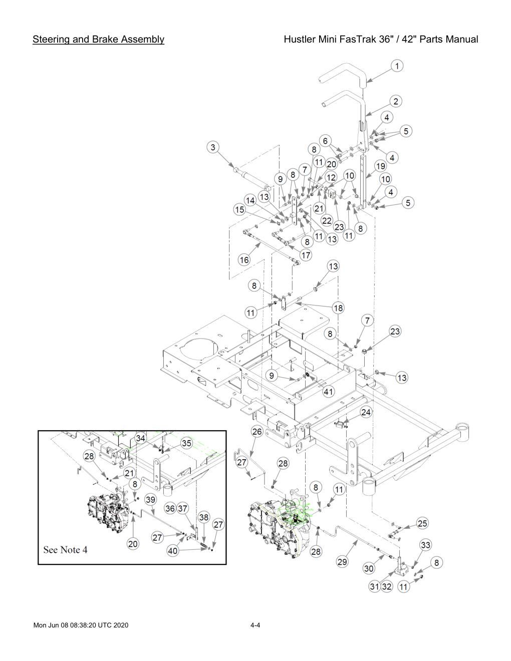 Hustler Mini FasTrak 36" / 42" Parts Manual - 768044 - Steering and Brake Assembly diagram