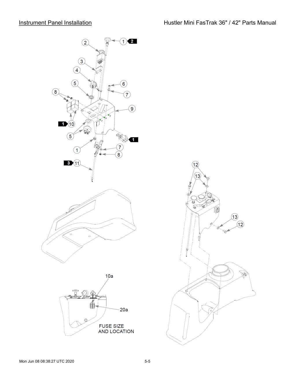 Hustler Mini FasTrak 36" / 42" Parts Manual - 768044 - Instrument Panel Installation diagram