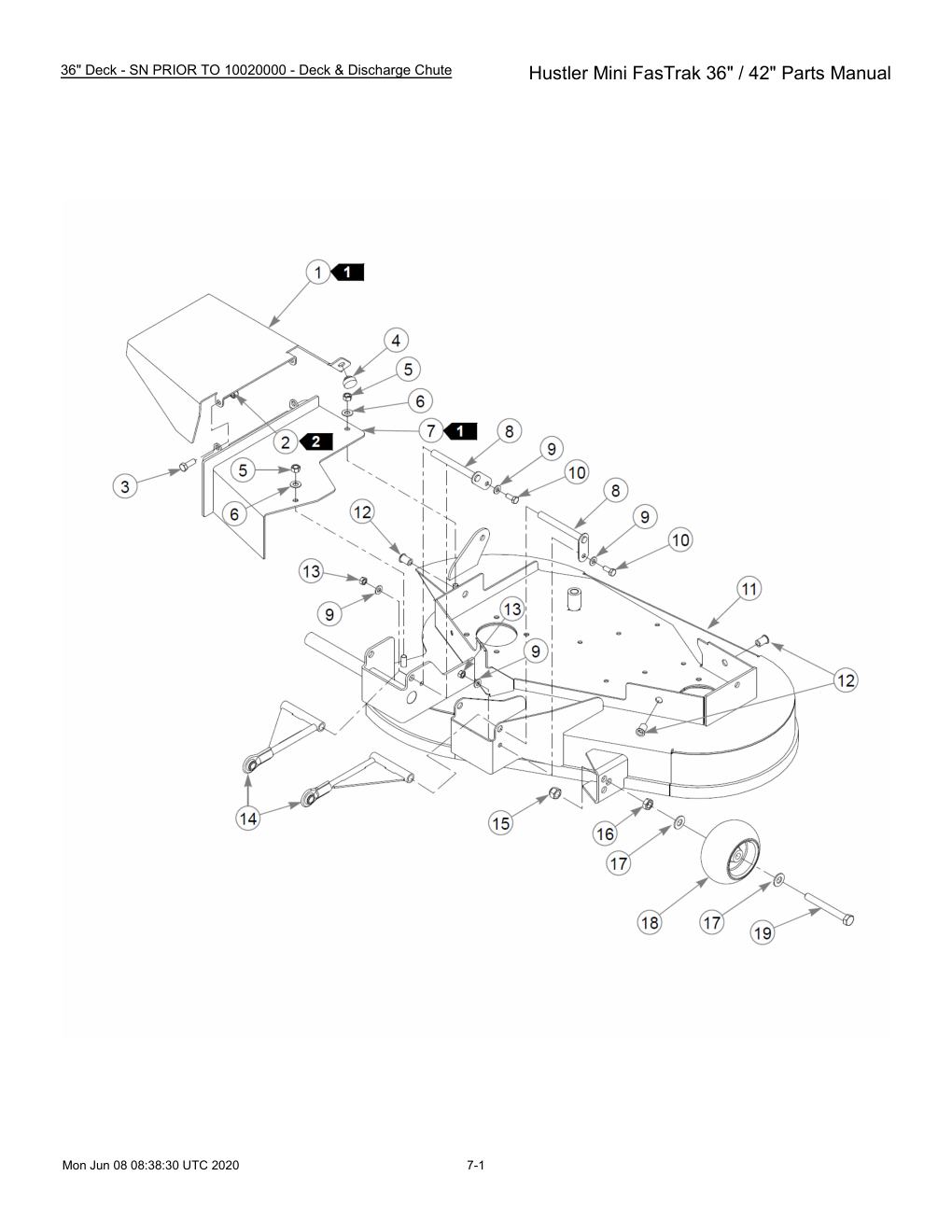 Hustler Mini FasTrak 36" / 42" Parts Manual - 768044 - 36" Deck - SN PRIOR TO 10020000 - Deck & Discharge Chute diagram