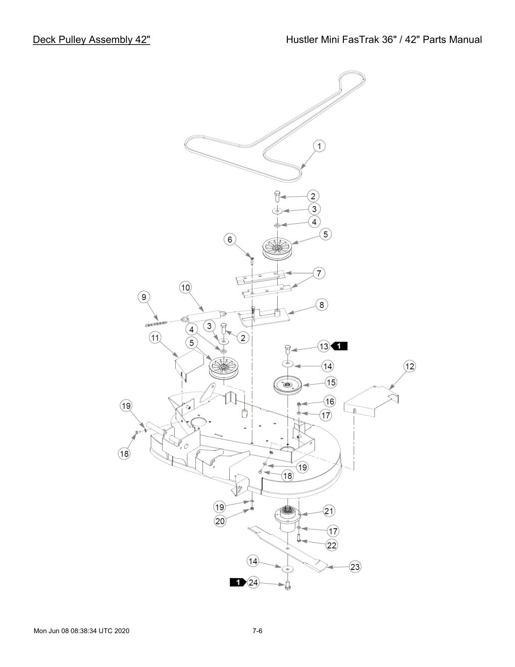 Hustler Mini FasTrak 36" / 42" Parts Manual - 768044 - Deck Pulley Assembly 42" diagram