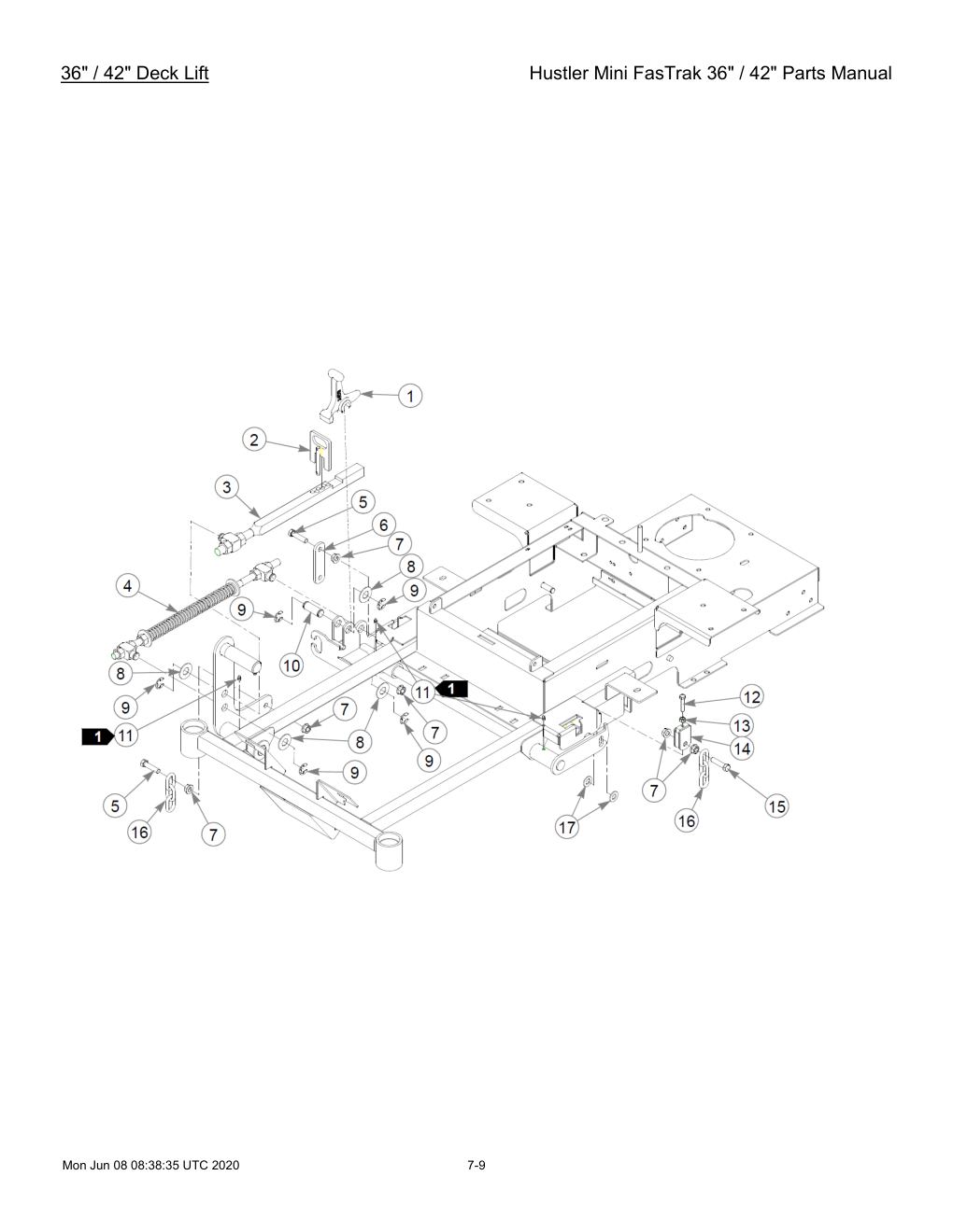 Hustler Mini FasTrak 36" / 42" Parts Manual - 768044 - 36" / 42" Deck Lift diagram