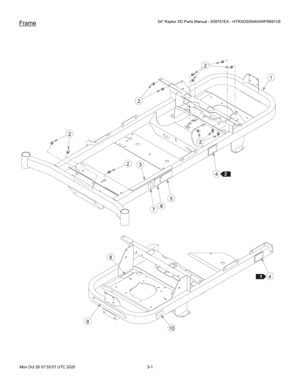54" Raptor XD Parts Manual - 939751EX - HTRXDS054KAWFR691VE - 607418