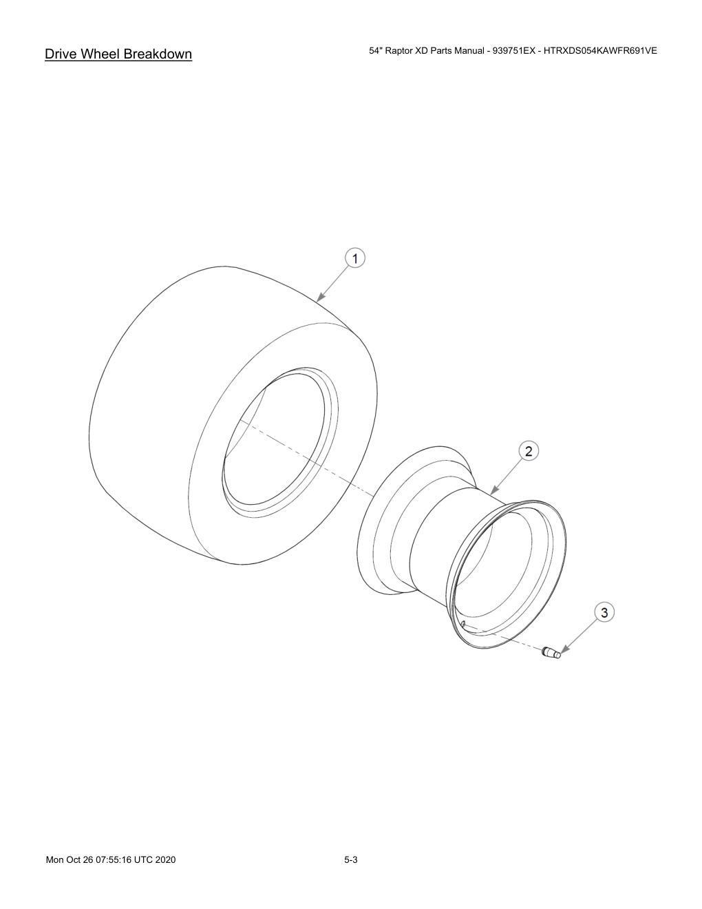 54" Raptor XD Parts Manual - 939751EX - HTRXDS054KAWFR691VE - 607418 - Drive Wheel Breakdown diagram