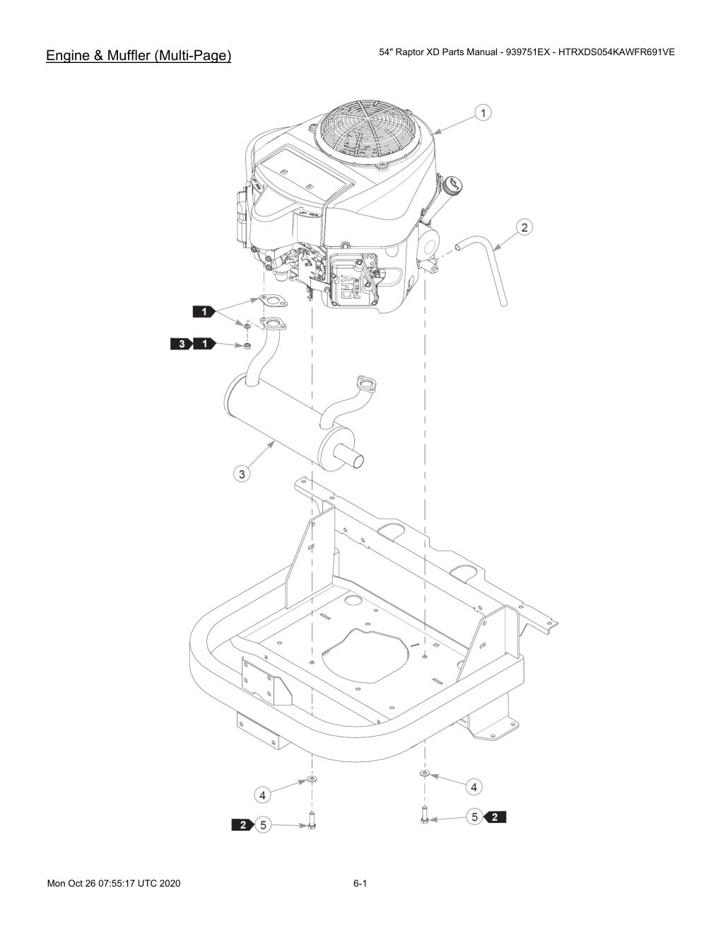 54" Raptor XD Parts Manual - 939751EX - HTRXDS054KAWFR691VE - 607418 - Engine & Muffler (Multi-Page) diagram