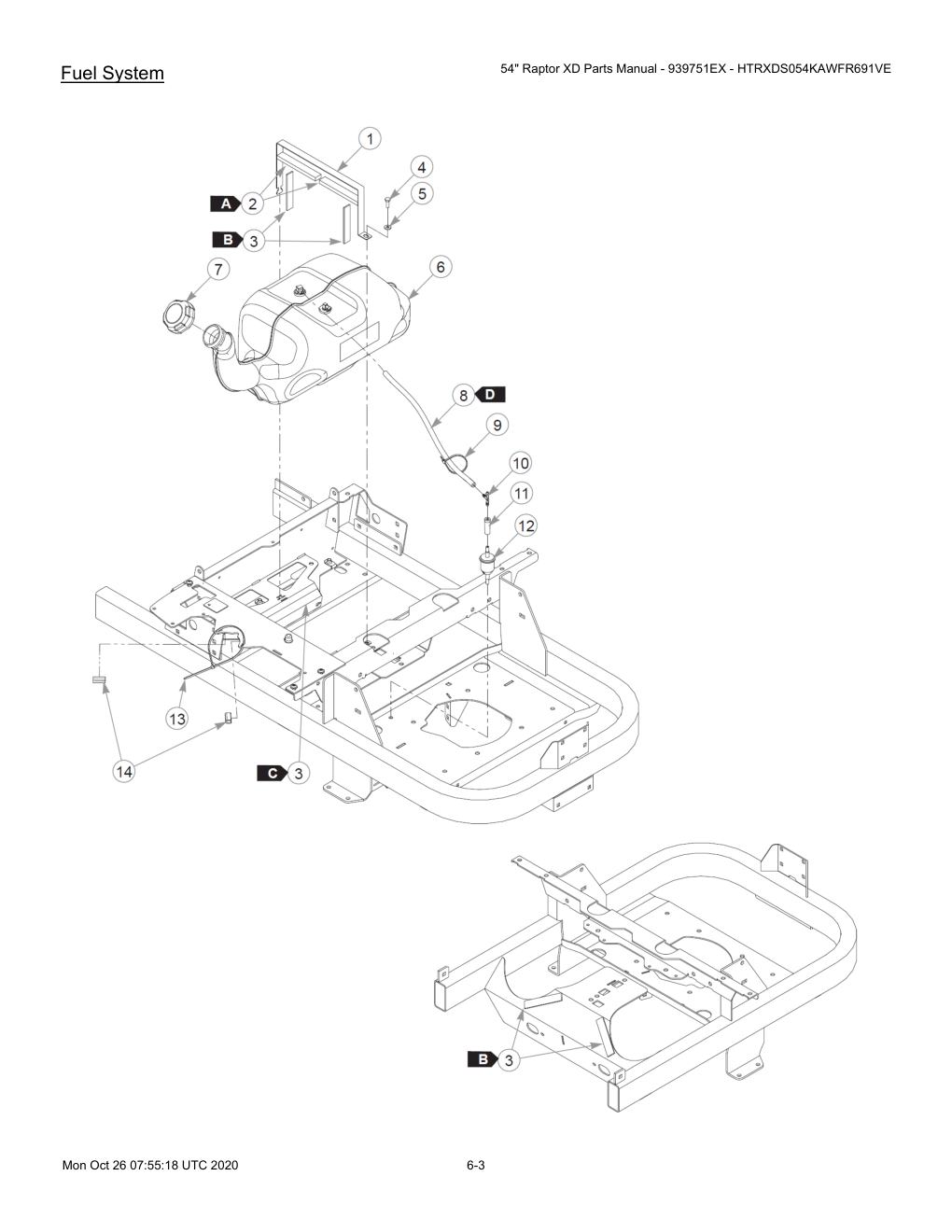 54" Raptor XD Parts Manual - 939751EX - HTRXDS054KAWFR691VE - 607418 - Fuel System diagram