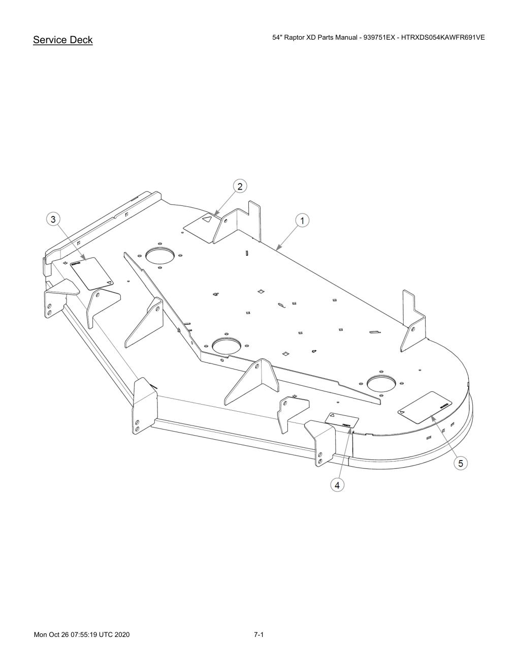 54" Raptor XD Parts Manual - 939751EX - HTRXDS054KAWFR691VE - 607418 - Service Deck diagram