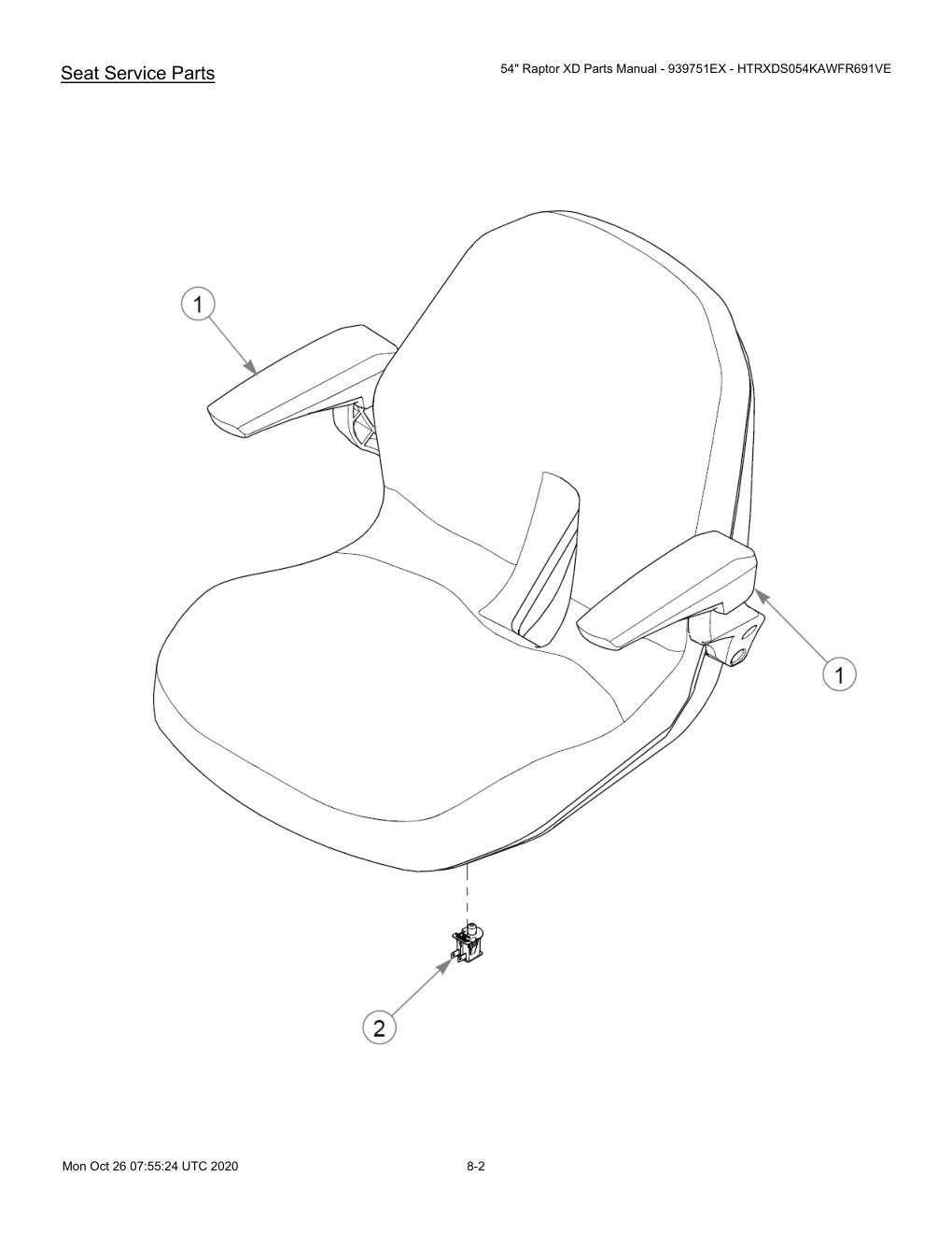 54" Raptor XD Parts Manual - 939751EX - HTRXDS054KAWFR691VE - 607418 - Seat Service Parts diagram