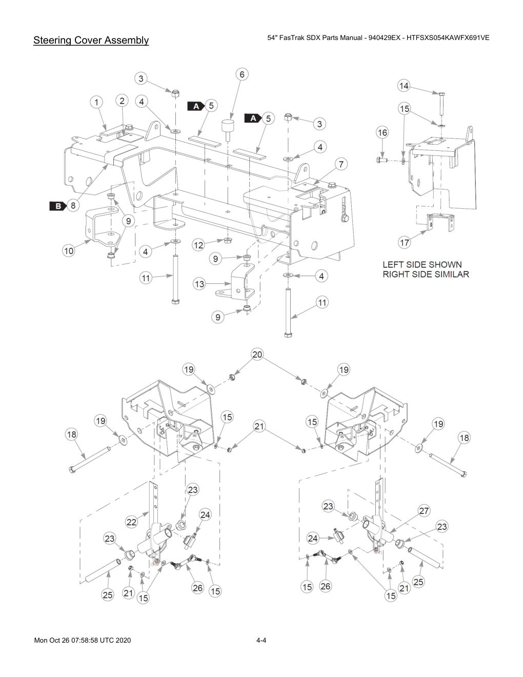 54" FasTrak SDX Parts Manual - 940429EX - HTFSXS054KAWFX691VE - 607667 - Steering Cover Assembly diagram
