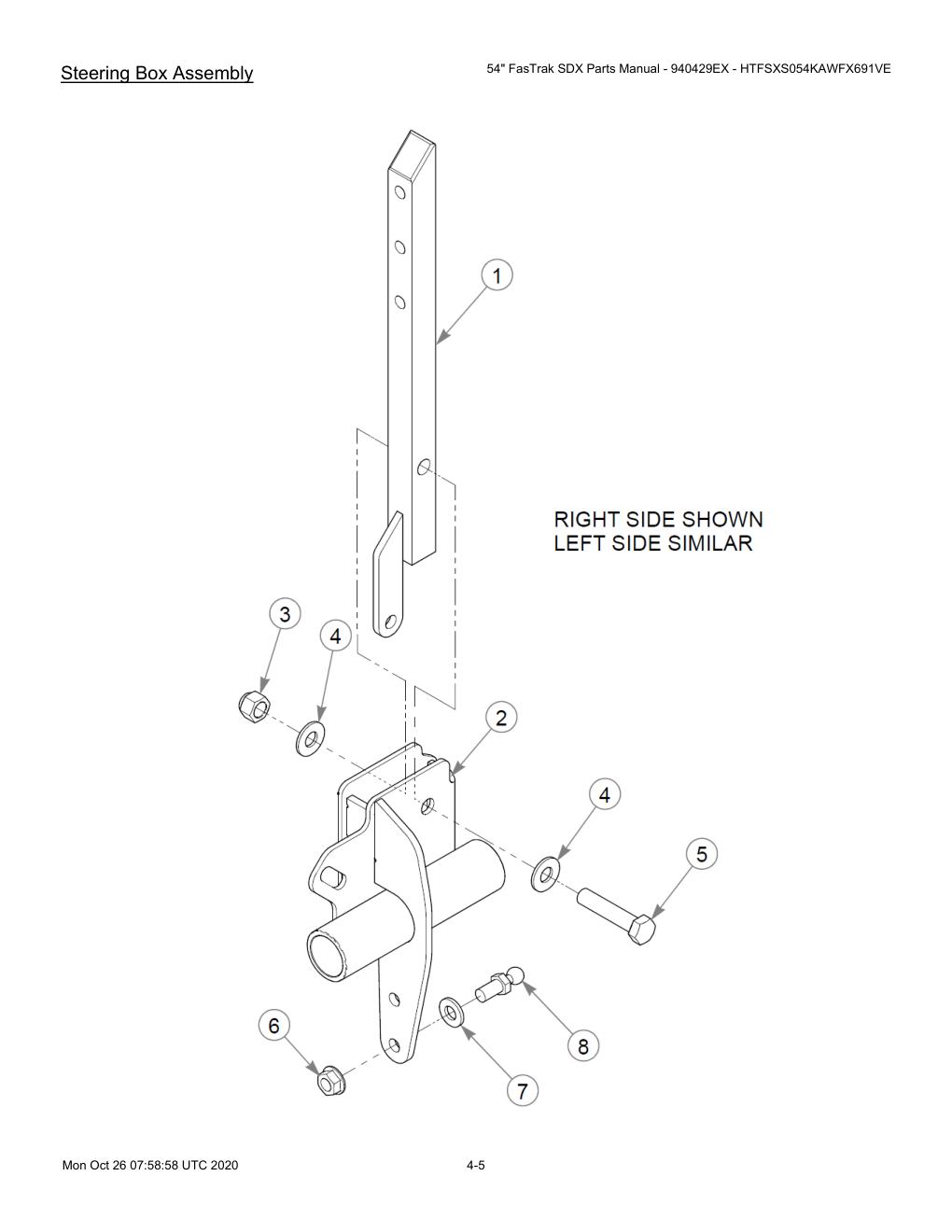 54" FasTrak SDX Parts Manual - 940429EX - HTFSXS054KAWFX691VE - 607667 - Steering Box Assembly diagram