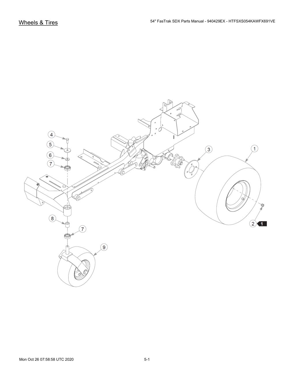 54" FasTrak SDX Parts Manual - 940429EX - HTFSXS054KAWFX691VE - 607667 - Wheels & Tires diagram