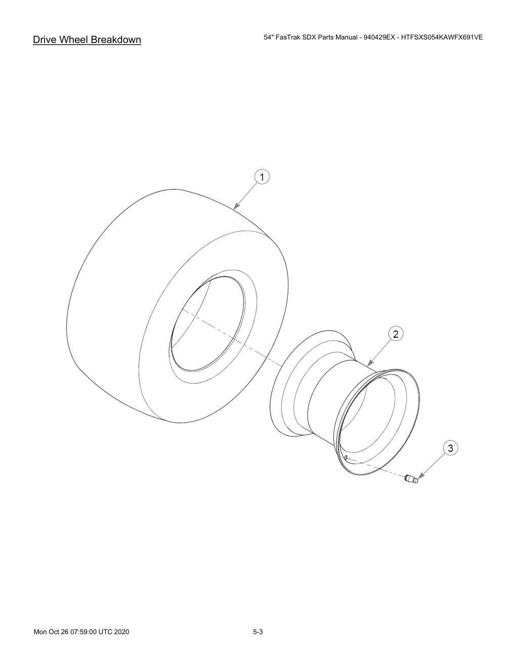 54" FasTrak SDX Parts Manual - 940429EX - HTFSXS054KAWFX691VE - 607667 - Drive Wheel Breakdown diagram