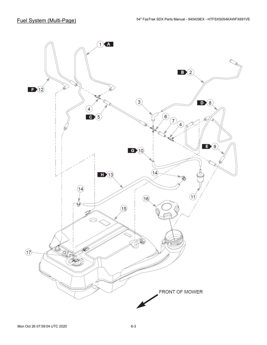 54" FasTrak SDX Parts Manual - 940429EX - HTFSXS054KAWFX691VE - 607667 - Fuel System (Multi-Page) diagram