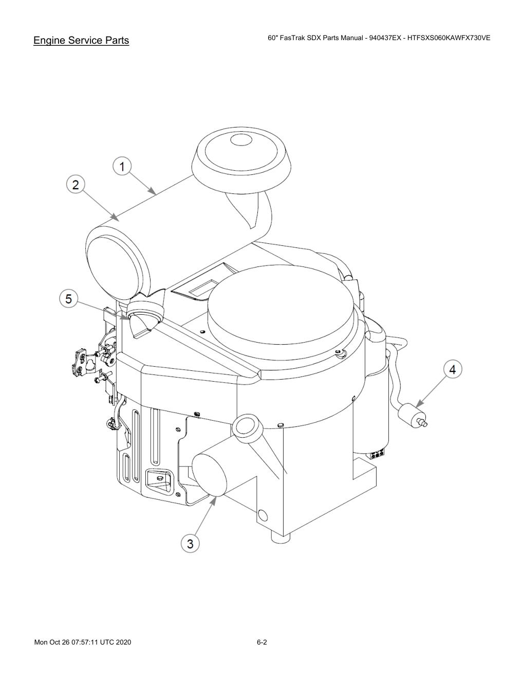 60" FasTrak SDX Parts Manual - 940437EX - HTFSXS060KAWFX730VE - 607667 - Engine Service Parts diagram