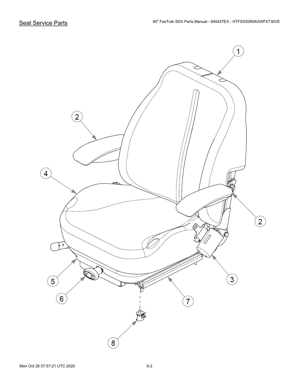 60" FasTrak SDX Parts Manual - 940437EX - HTFSXS060KAWFX730VE - 607667 - Seat Service Parts diagram