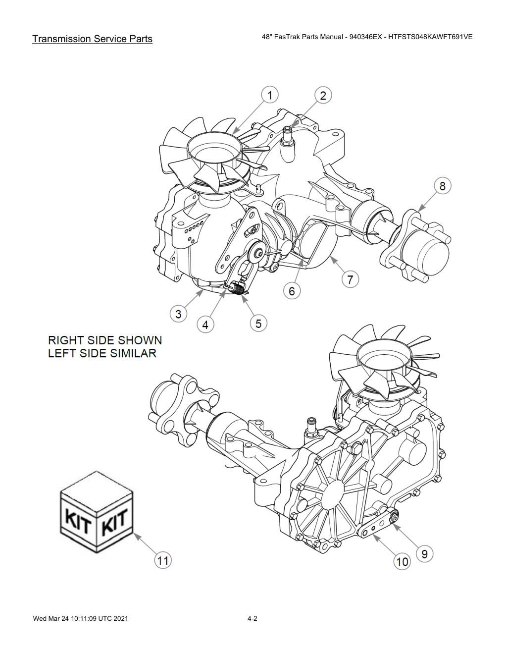 48" FasTrak Parts Manual - 940346EX - HTFSTS048KAWFT691VE - 607667 - Transmission Service Parts diagram