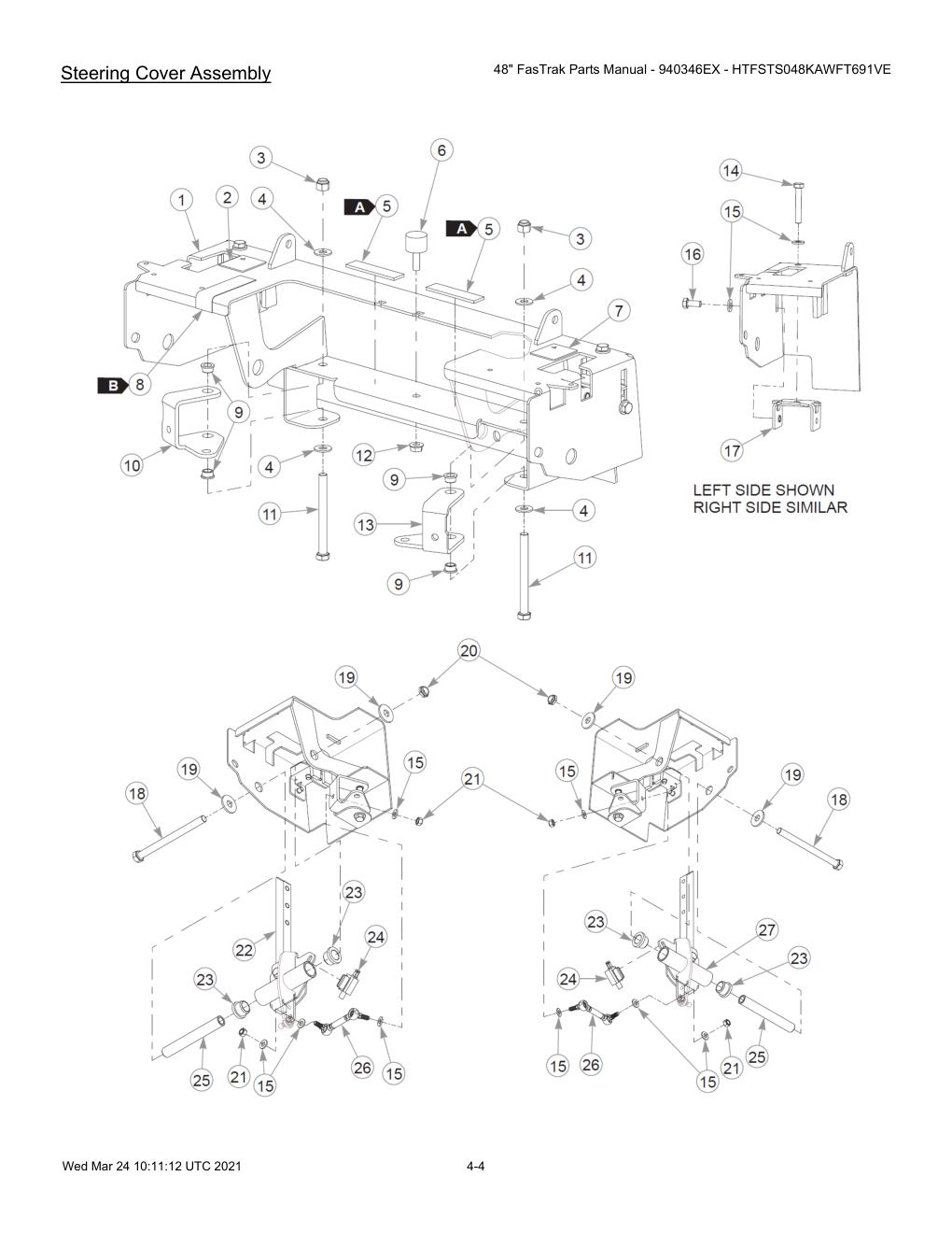 48" FasTrak Parts Manual - 940346EX - HTFSTS048KAWFT691VE - 607667 - Steering Cover Assembly diagram
