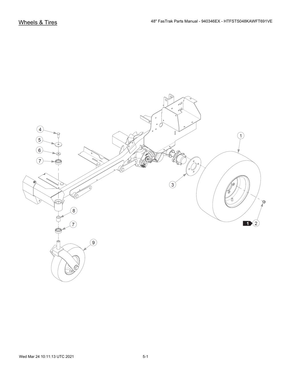 48" FasTrak Parts Manual - 940346EX - HTFSTS048KAWFT691VE - 607667 - Wheels & Tires diagram