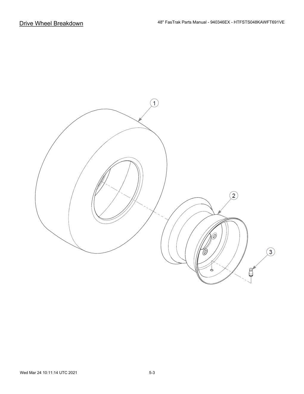 48" FasTrak Parts Manual - 940346EX - HTFSTS048KAWFT691VE - 607667 - Drive Wheel Breakdown diagram