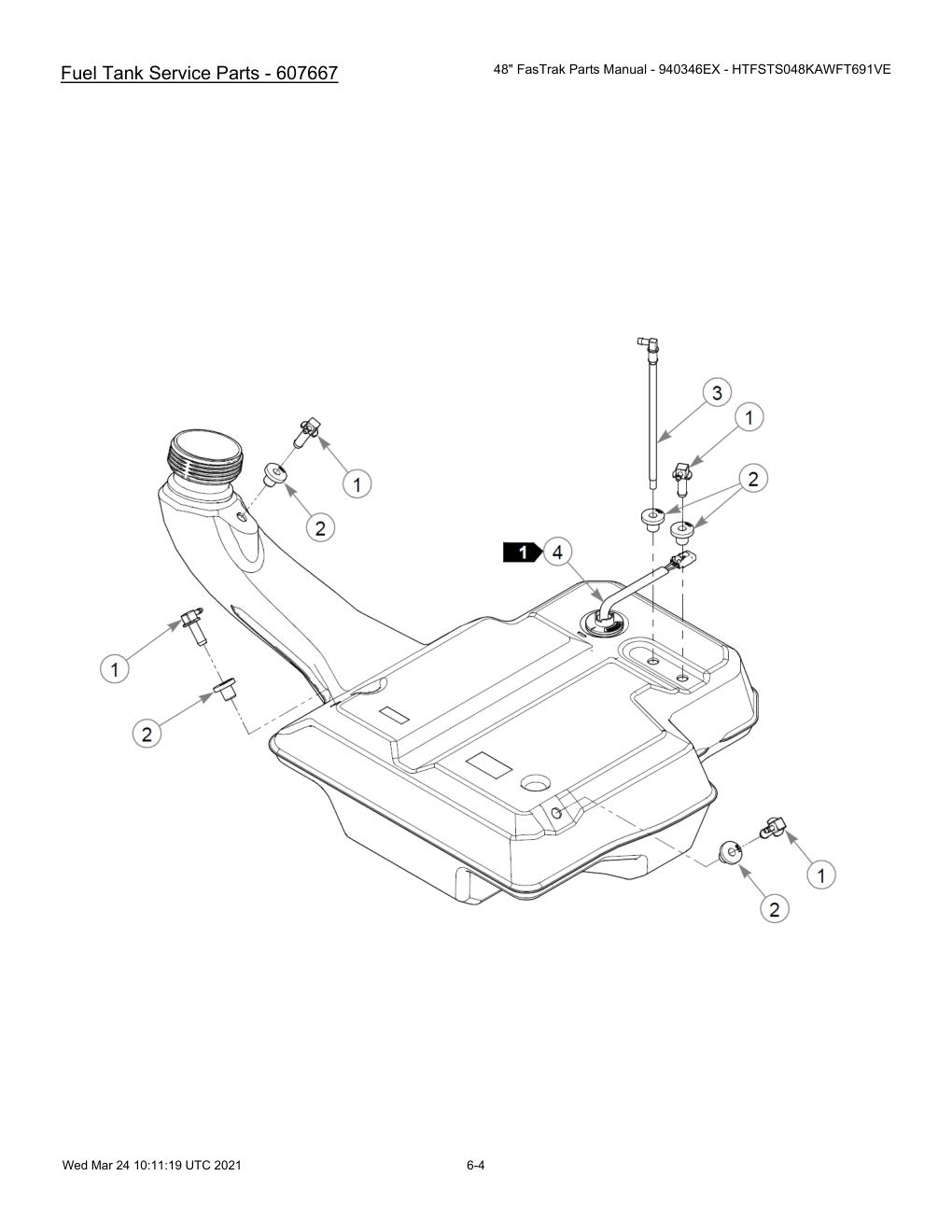 48" FasTrak Parts Manual - 940346EX - HTFSTS048KAWFT691VE - 607667 - Fuel Tank Service Parts - 607667 diagram