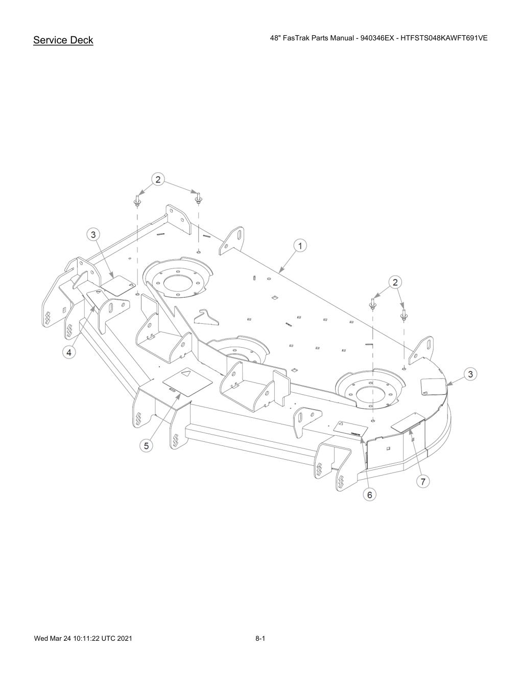 48" FasTrak Parts Manual - 940346EX - HTFSTS048KAWFT691VE - 607667 - Service Deck diagram