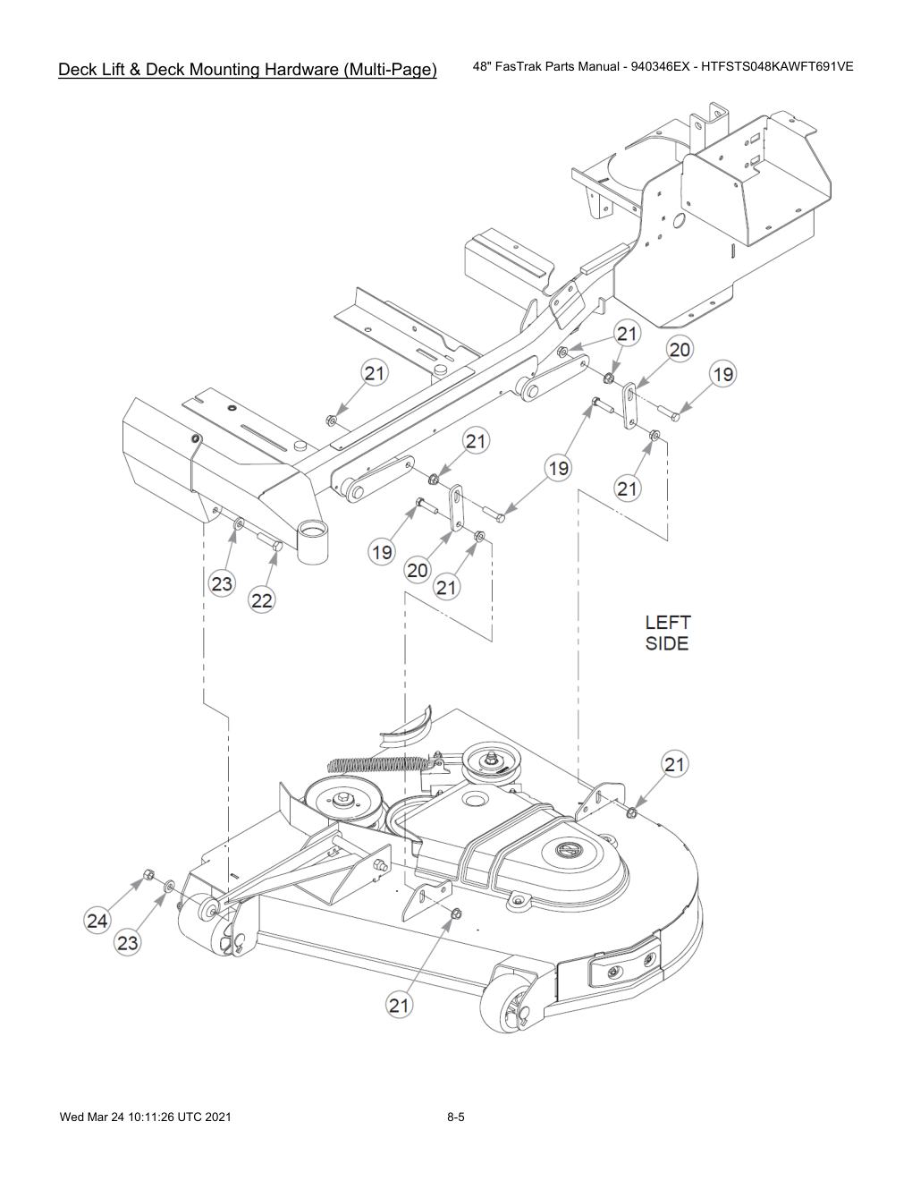 48" FasTrak Parts Manual - 940346EX - HTFSTS048KAWFT691VE - 607667 - Deck Lift & Deck Mounting Hardware (Multi-Page) diagram