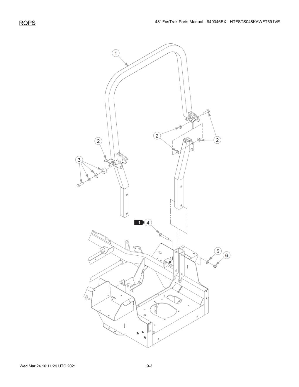 48" FasTrak Parts Manual - 940346EX - HTFSTS048KAWFT691VE - 607667 - ROPS diagram