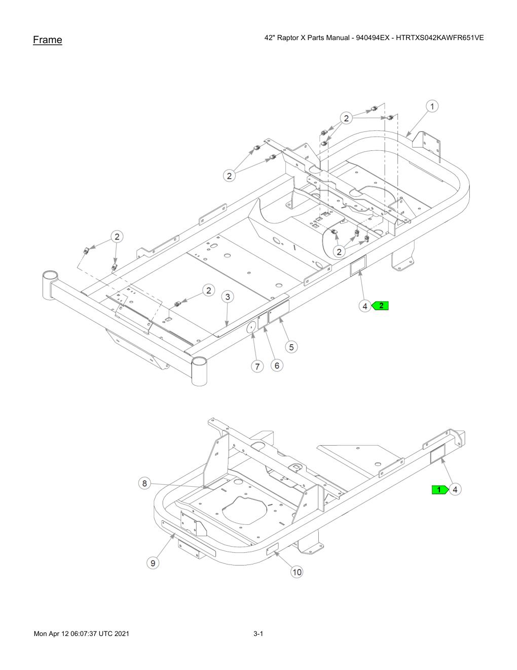 42" Raptor X Parts Manual - 940494EX - HTRTXS042KAWFR651VE - 607745