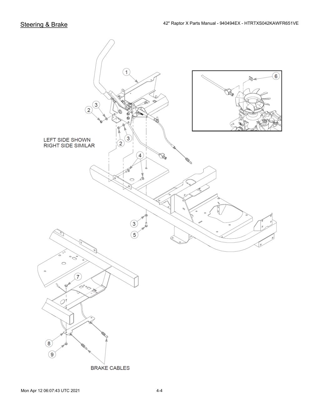 42" Raptor X Parts Manual - 940494EX - HTRTXS042KAWFR651VE - 607745 - Steering & Brake diagram