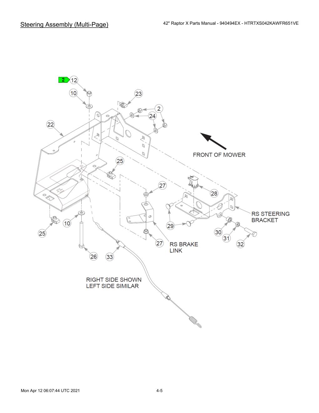42" Raptor X Parts Manual - 940494EX - HTRTXS042KAWFR651VE - 607745 - Steering Assembly (Multi-Page) diagram