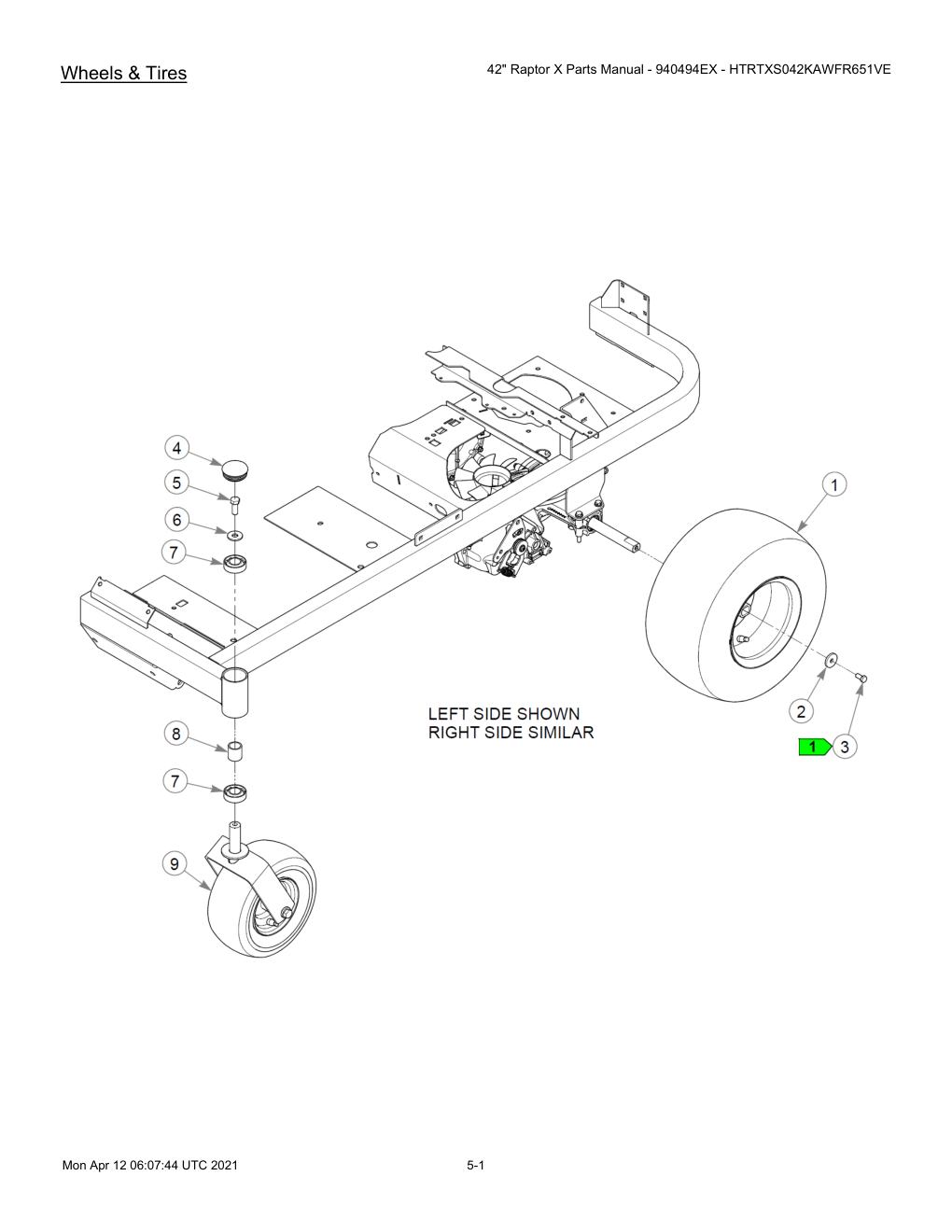 42" Raptor X Parts Manual - 940494EX - HTRTXS042KAWFR651VE - 607745 - Wheels & Tires diagram