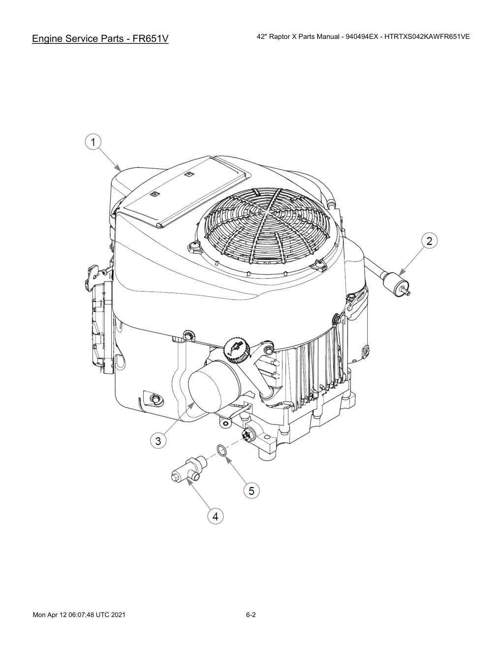 42" Raptor X Parts Manual - 940494EX - HTRTXS042KAWFR651VE - 607745 - Engine Service Parts - FR651V diagram