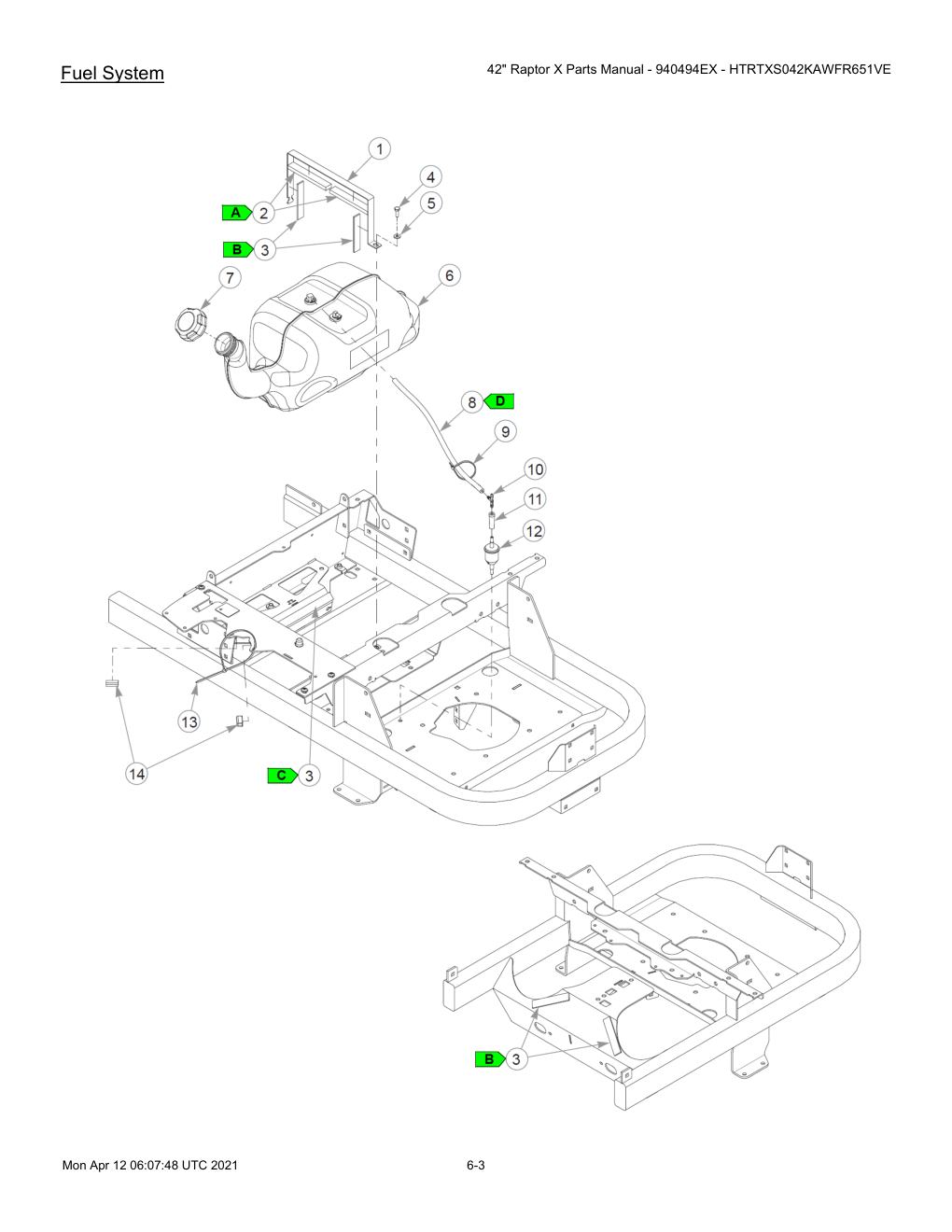 42" Raptor X Parts Manual - 940494EX - HTRTXS042KAWFR651VE - 607745 - Fuel System diagram