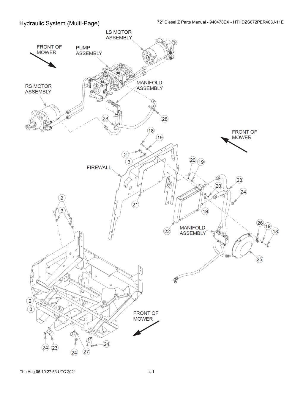 72" Diesel Z Parts Manual - 940478EX - HTHDZS072PER403J-11E - 603778 - Hydraulic System (Multi-Page) diagram
