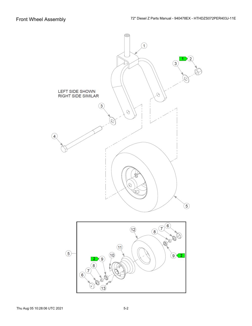 72" Diesel Z Parts Manual - 940478EX - HTHDZS072PER403J-11E - 603778 - Front Wheel Assembly diagram
