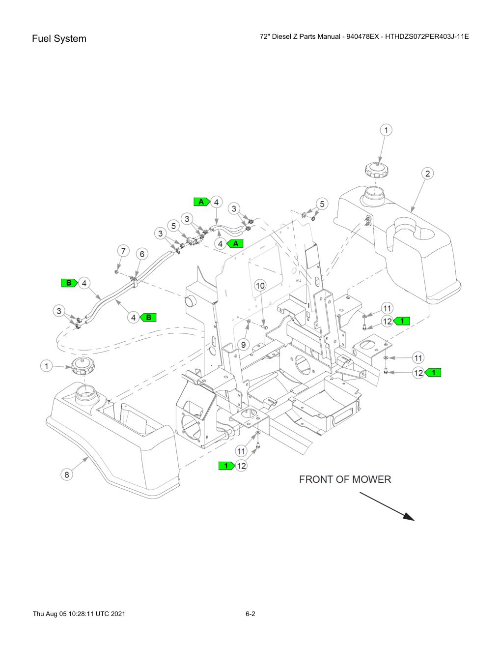72" Diesel Z Parts Manual - 940478EX - HTHDZS072PER403J-11E - 603778 - Fuel System diagram
