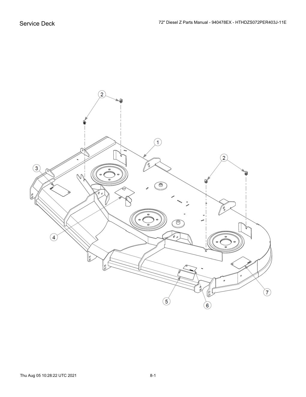 72" Diesel Z Parts Manual - 940478EX - HTHDZS072PER403J-11E - 603778 - Service Deck diagram